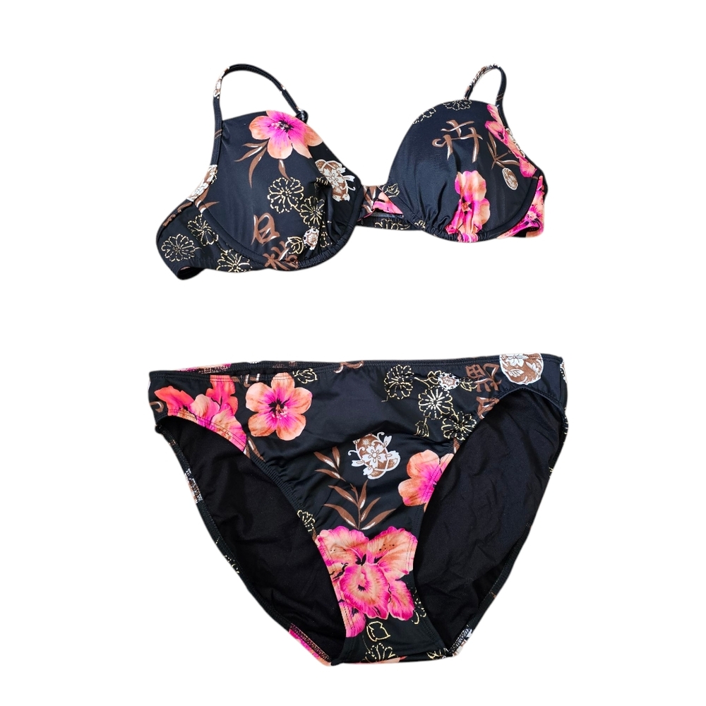 Newport News 2-piece swimsuit size 16 Bathing Suit Black Pink New Without Tag